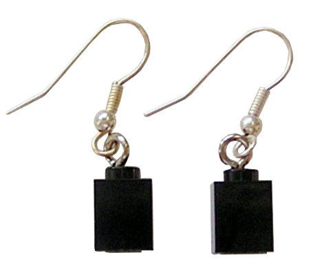 Black LEGO​®​ brick 1x1 on a Silver plated dangle (hook)