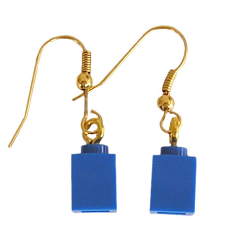 Dark Blue LEGO®​ brick 1x1 on a Gold plated dangle (hook)
