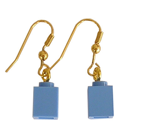 Light Blue LEGO®​​​ brick 1x1 on a Gold plated dangle (hook)