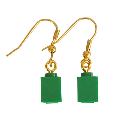 Dark Green LEGO® brick 1x1 on a Gold plated dangle (hook)