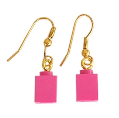 Dark Pink LEGO® brick 1x1 on a Gold plated dangle (hook)