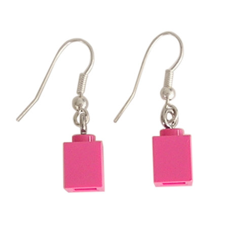 Dark Pink LEGO® brick 1x1 on a Silver plated dangle (hook)