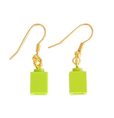 Light Green LEGO® brick 1x1 on a Gold plated dangle (hook)