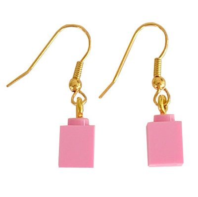 Light Pink LEGO® brick 1x1 on a Gold plated dangle (hook)