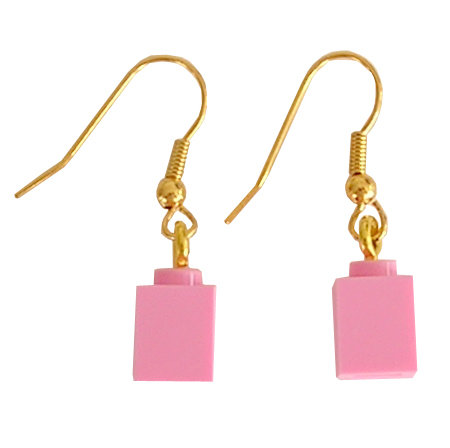 Light Pink LEGO® brick 1x1 on a Gold plated dangle (hook)