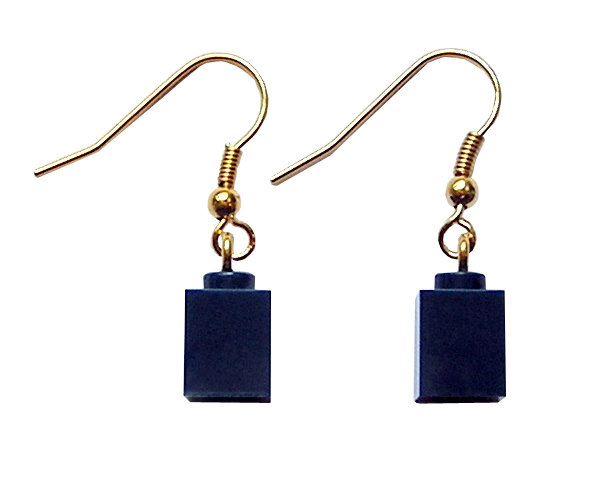 Navy Blue LEGO® brick 1x1 on a Gold plated dangle (hook)