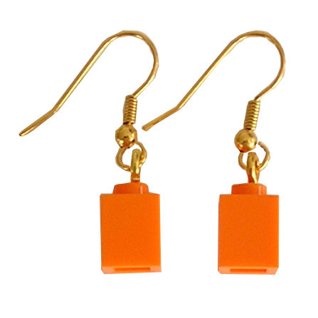 Orange LEGO® brick 1x1 on a Gold plated dangle (hook)