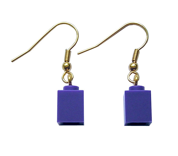 Purple LEGO® brick 1x1 on a Gold plated dangle (hook)