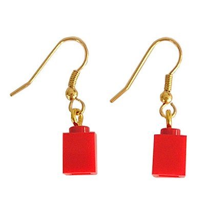 Red LEGO® brick 1x1 on a Gold plated dangle (hook)