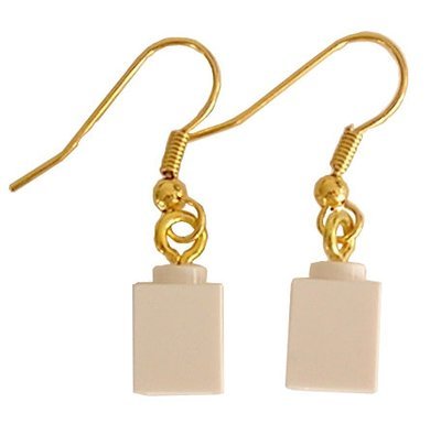 White LEGO® brick 1x1 on a Gold plated dangle (hook)
