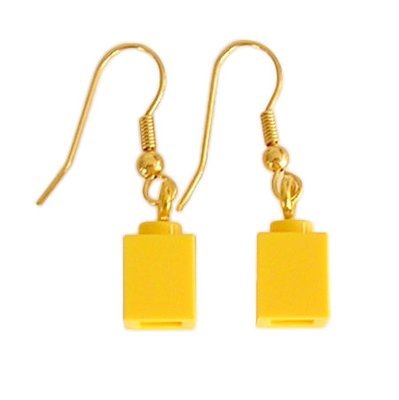 Yellow LEGO® brick 1x1 on a Gold plated dangle (hook)