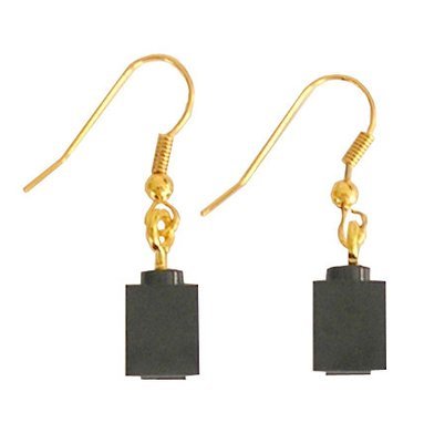 Black LEGO® brick 1x1 on a Gold plated dangle (hook)