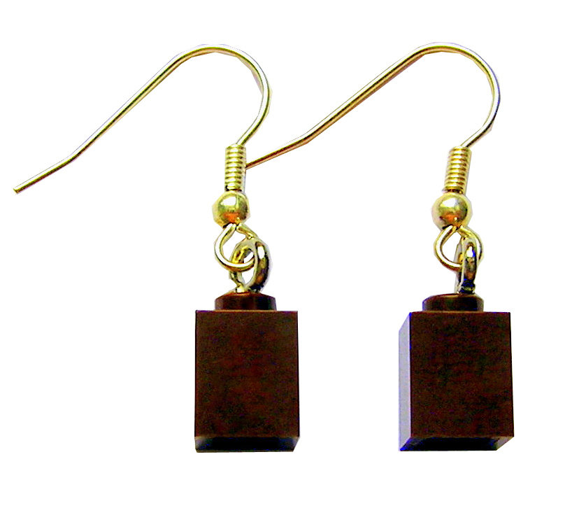 Brown LEGO® brick 1x1 on a Gold plated dangle (hook)