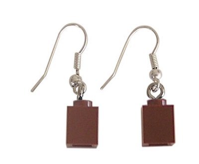 Brown LEGO® brick 1x1 on a Silver plated dangle (hook)