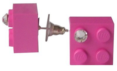 Dark Pink LEGO® brick 2x2 with a ‘Diamond’ color SWAROVSKI® crystal on a Silver plated stud/silicone back stopper