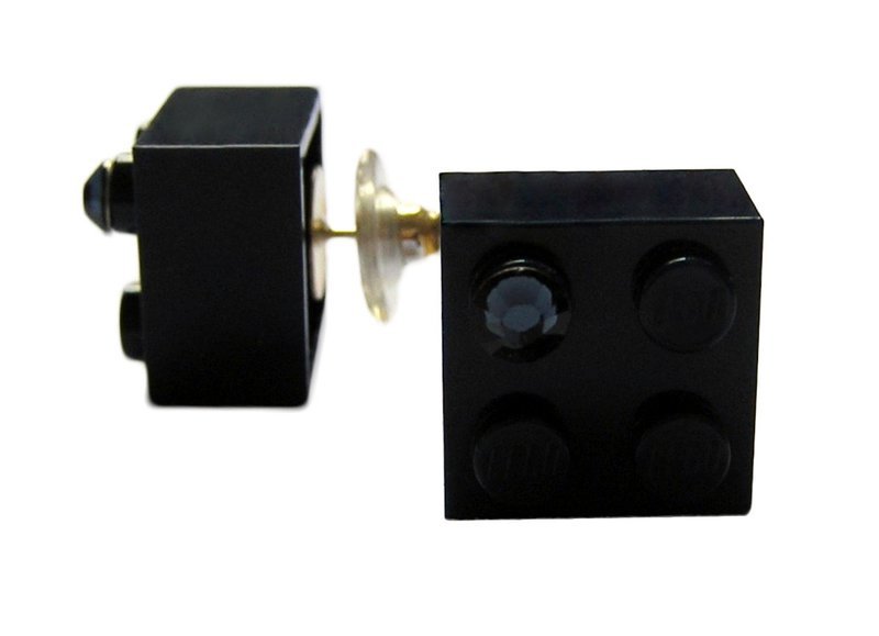 Navy Blue LEGO® brick 2x2 with a Blue SWAROVSKI® crystal on a Silver plated stud/silicone back stopper