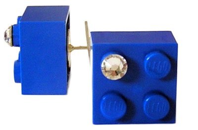 ​Dark Blue LEGO® brick 2x2 with a ‘Diamond’ color SWAROVSKI® crystal on a Silver plated stud/silicone back stopper