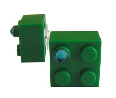 ​​Dark Green LEGO® brick 2x2 with a Green SWAROVSKI® crystal on a Silver plated stud/silicone back stopper