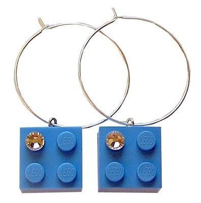 ​Light Blue LEGO® brick 2x2 with a ‘Diamond’ color SWAROVSKI® crystal on a Silver plated hoop