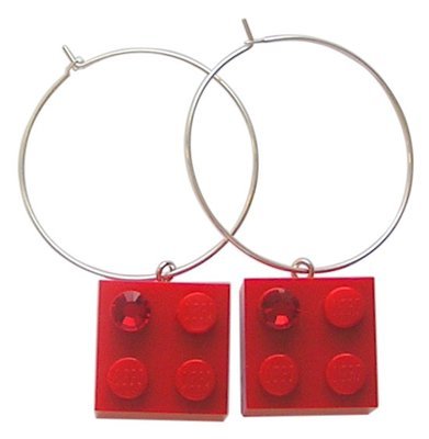 Red LEGO® brick 2x2 with a Red SWAROVSKI® crystal on a Silver plated hoop