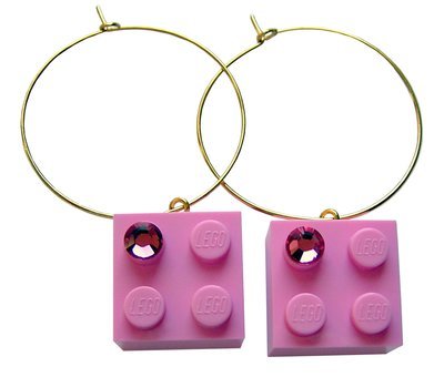 ​​Light Pink LEGO® brick 2x2 with a Pink SWAROVSKI® crystal on a Gold plated hoop