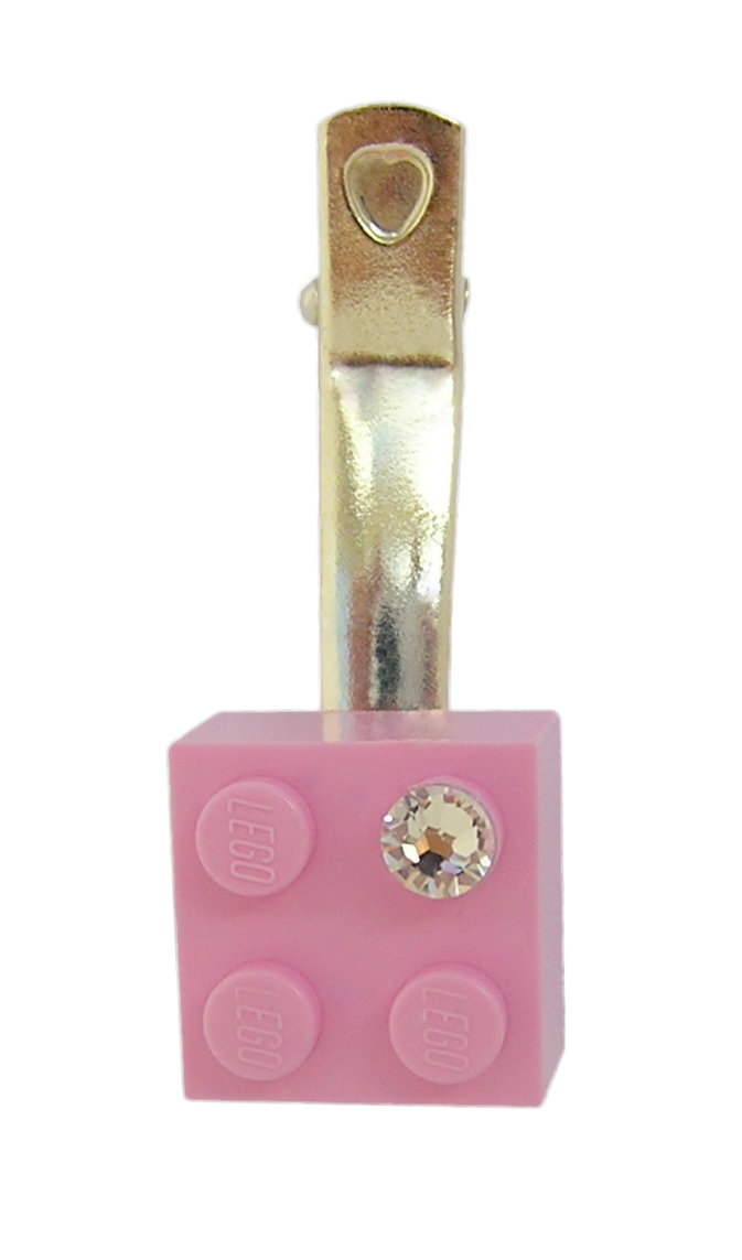 ​Light Pink LEGO® brick 2x2 with a ‘Diamond’ color SWAROVSKI® crystal on a Silver plated hair clip (one piece)​