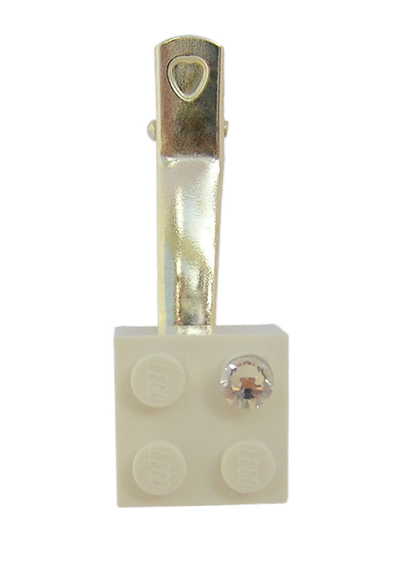 ​White LEGO® brick 2x2 with a ‘Diamond’ color SWAROVSKI® crystal on a Silver plated hair clip (one piece)​