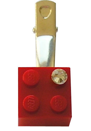 ​Red LEGO® brick 2x2 with a ‘Diamond’ color SWAROVSKI® crystal on a Silver plated hair clip (one piece) REMINDER