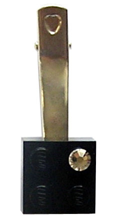 ​Black LEGO® brick 2x2 with a ‘Diamond’ color SWAROVSKI® crystal on a Silver plated hair clip (one piece)​