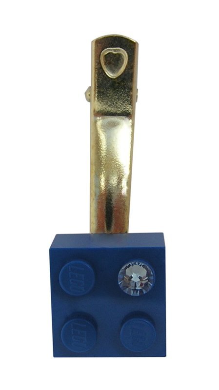 ​Dark Blue LEGO® brick 2x2 with a Blue SWAROVSKI® crystal on a Silver plated hair clip (one piece)​