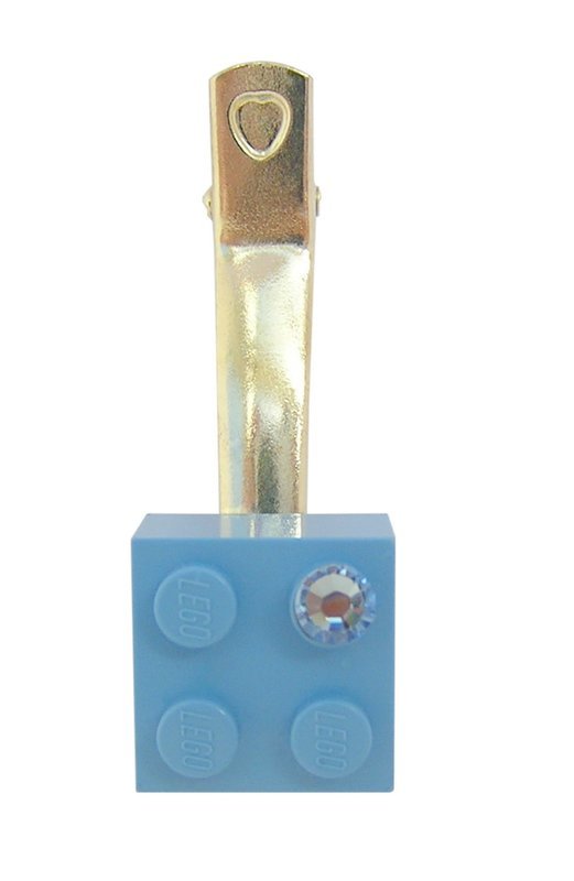 Light Blue LEGO® brick 2x2 with a Blue SWAROVSKI® crystal on a Silver plated hair clip (one piece)​