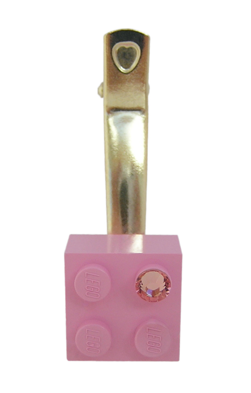 ​Light Pink LEGO® brick 2x2 with a Pink SWAROVSKI® crystal on a Silver plated hair clip (one piece)