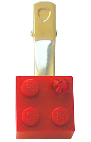 ​Red LEGO® brick 2x2 with a Red SWAROVSKI® crystal on a Silver plated hair clip (one piece)​
