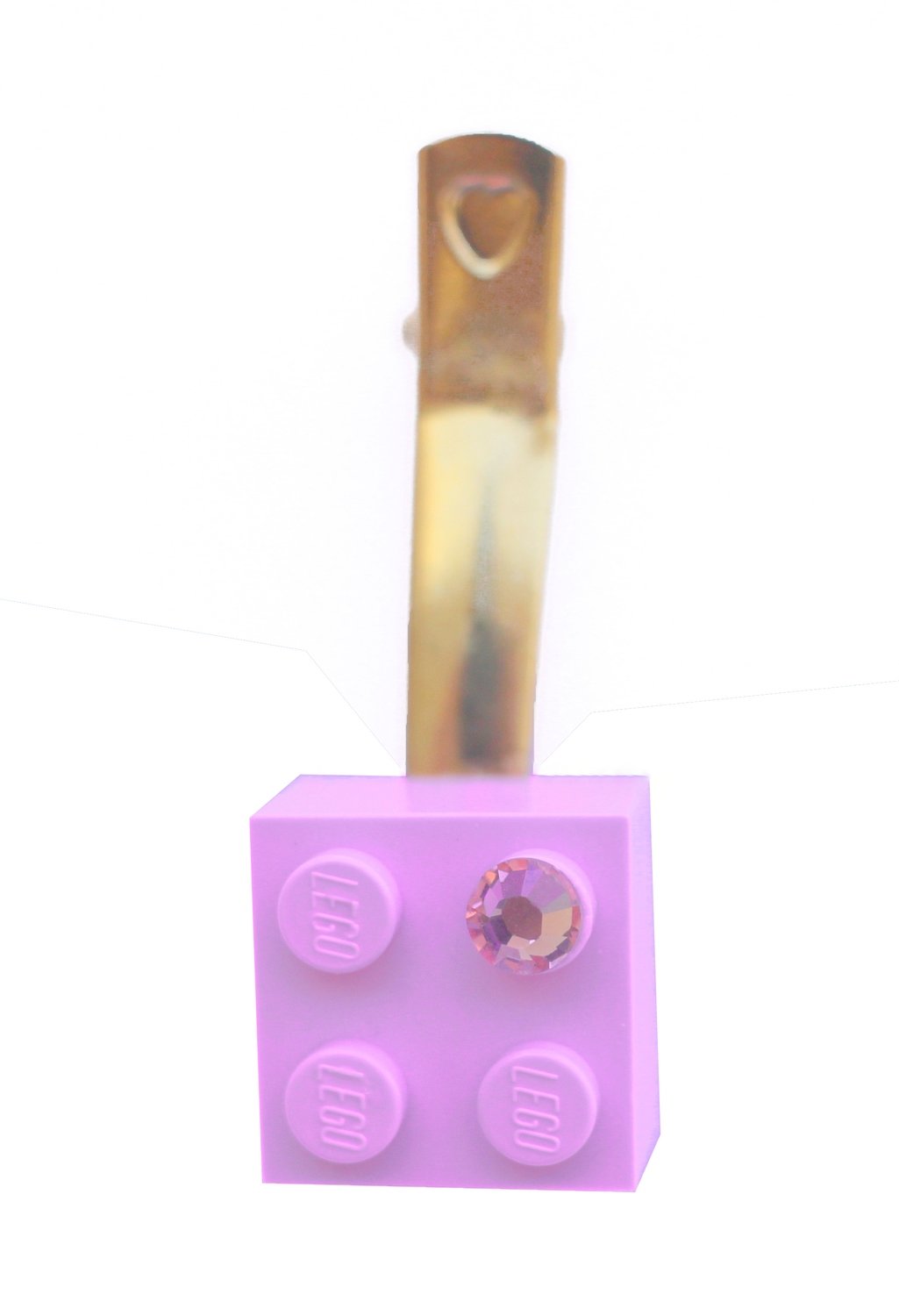 ​Light Pink LEGO® brick 2x2 with a Pink SWAROVSKI® crystal on a Gold plated hair clip (one piece)