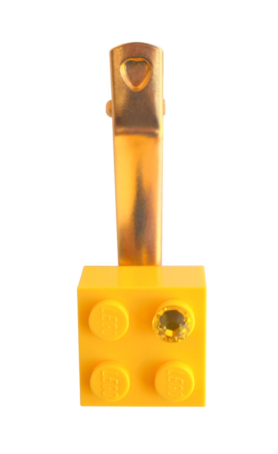 ​Yellow LEGO® brick 2x2 with a Yellow SWAROVSKI® crystal on a Gold plated hair clip (one piece)