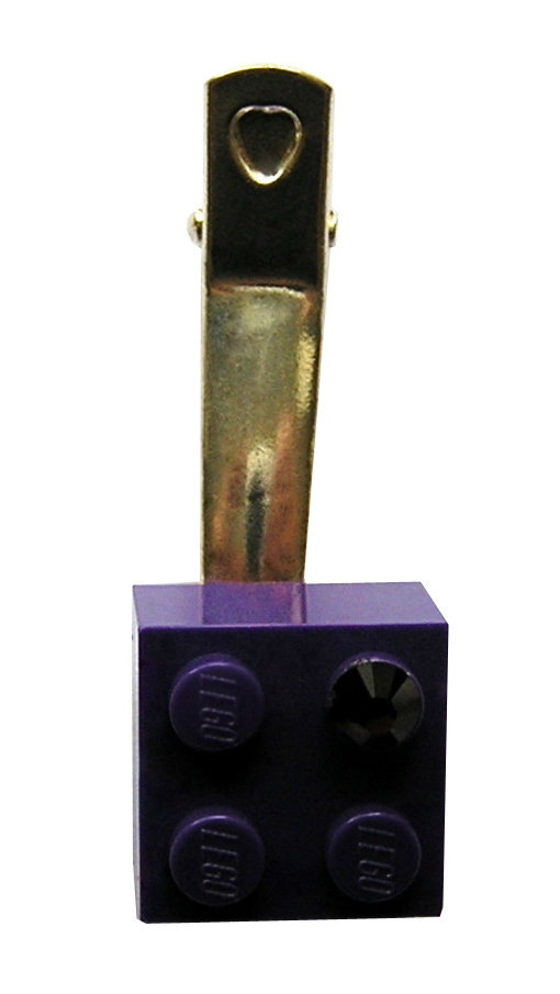 ​Purple LEGO® brick 2x2 with a Purple SWAROVSKI® crystal on a Silver plated hair clip (one piece)