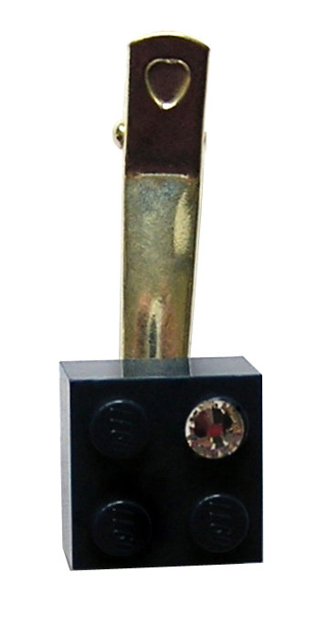 ​Navy Blue LEGO® brick 2x2 with a ‘Diamond’ color SWAROVSKI® crystal on a Silver plated hair clip (one piece)​