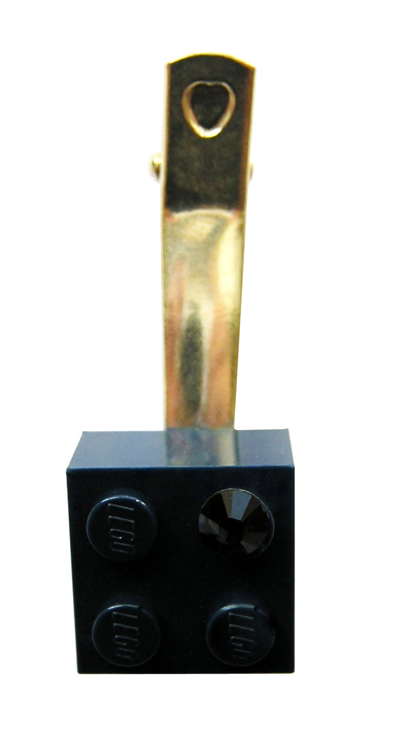​​Navy Blue LEGO® brick 2x2 with a Blue SWAROVSKI® crystal on a Silver plated hair clip (one piece)