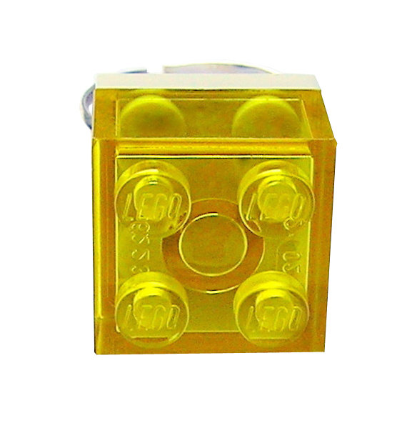 ​​Transparent Yellow LEGO® brick 2x2 on a Silver plated adjustable ring finding