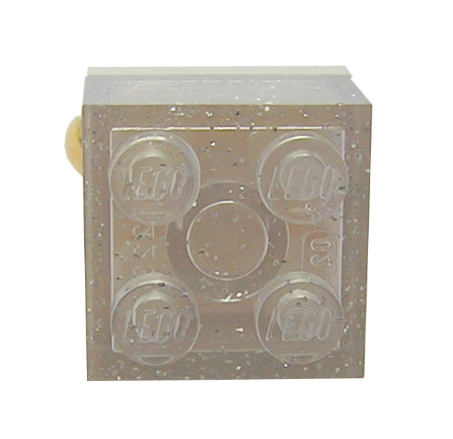 Glitter Transparent Clear LEGO® brick 2x2 on a Gold plated adjustable ring finding