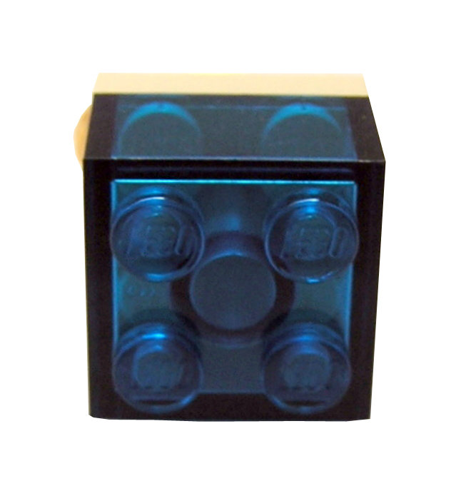 Transparent Blue LEGO®  brick 2x2 on a Gold plated adjustable ring finding