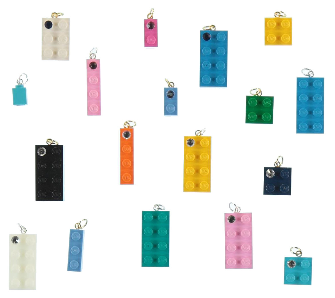 Lot kit DIY of 10 beads-charms made from LEGO® brick/SWAROVSKI® crystal