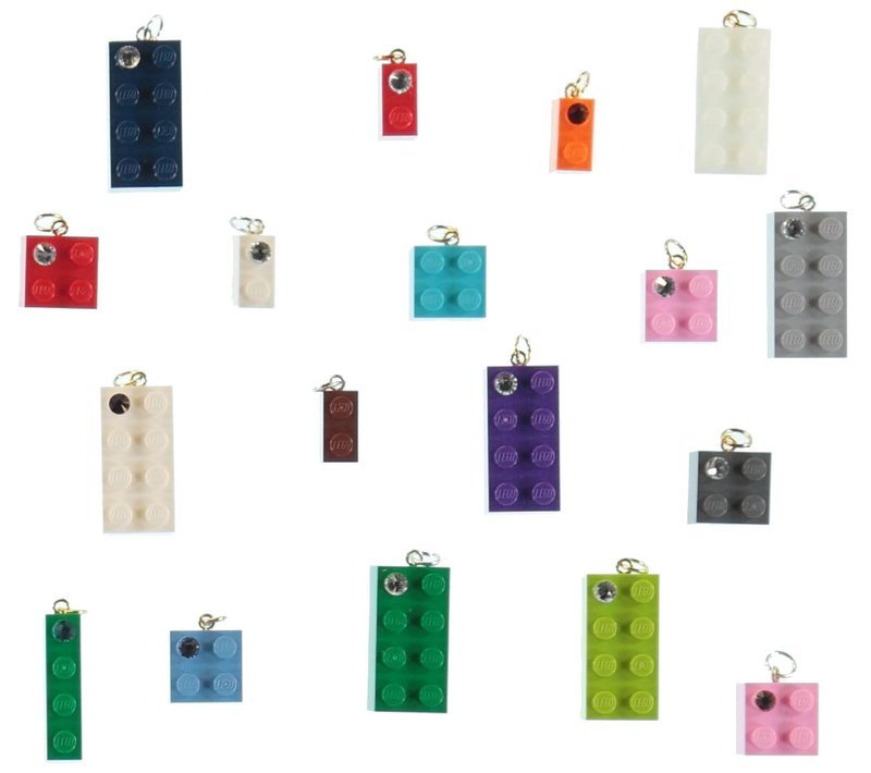 Lot kit DIY of 20 beads-charms made from LEGO® brick/SWAROVSKI® crystal