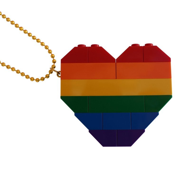 Collectible heart pendant (Double thickness) Model 1 - made from LEGO® bricks on a 24&quot; Gold plated ballchain - RAINBOW