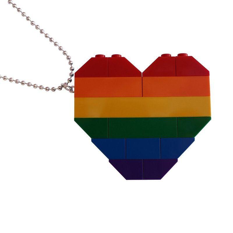 Collectible heart pendant (Double thickness) Model 1 - made from LEGO® bricks on a 24&quot; Silver plated ballchain - RAINBOW