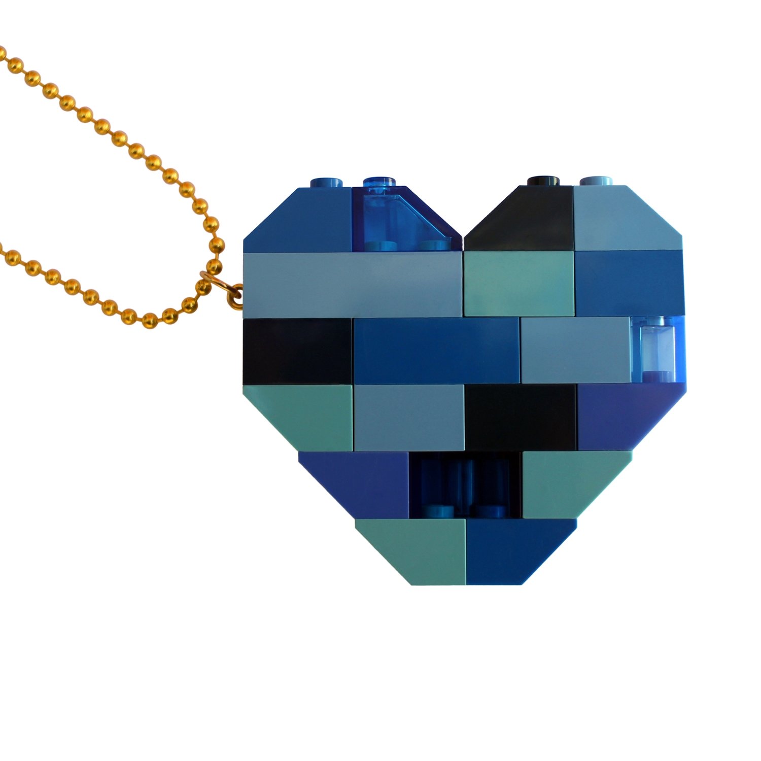 ​Collectible heart pendant (Double thickness) Model 3 - made from LEGO® bricks on a 24" Gold plated ballchain - NAVY
