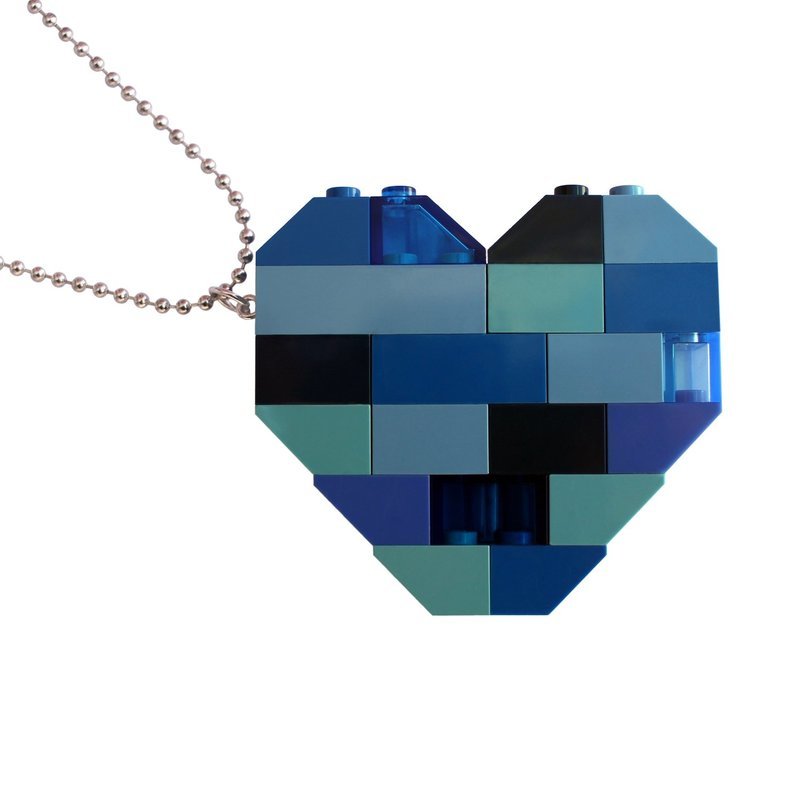 ​​Collectible heart pendant (Double thickness) Model 3 - made from LEGO® bricks on a 24&quot; Silver plated ballchain - NAVY