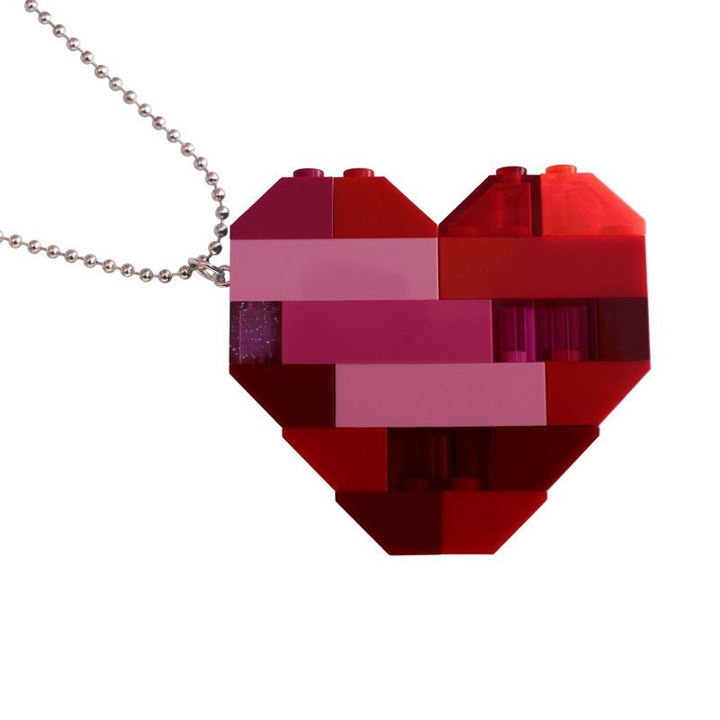 ​Collectible heart pendant (Double thickness) Model 2 - made from LEGO® bricks on a 24&quot; Silver plated ballchain