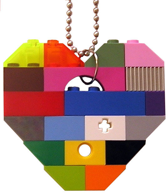​Collectible heart pendant (Single thickness) Model 1 - made from LEGO® bricks on a 24&quot; Silver plated ballchain - COLORFUL