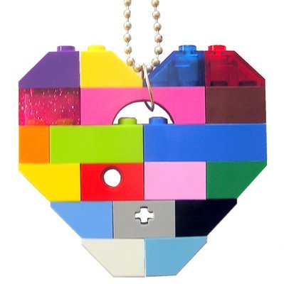 Collectible heart pendant (Single thickness) Model 2 - made from LEGO® bricks on a 24" Silver plated ballchain - COLORFUL